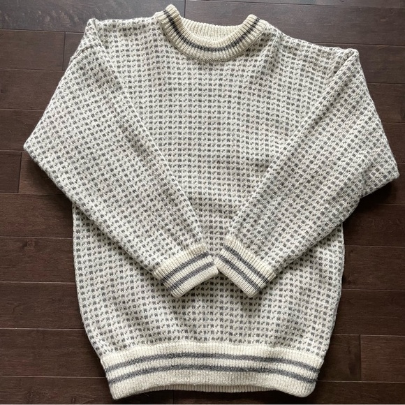 Other - Vintage 80s or early 90s Nordic Grey & Off-White Chunky Knit Grandpa Sweater
